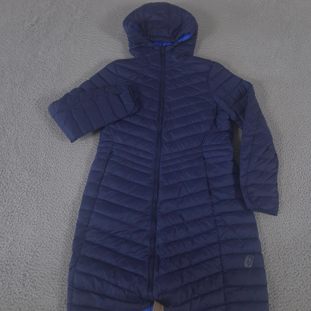 Lands End Jacket Womens S Blue Cheveron Wanderweight Packable Down Hooded Puffer